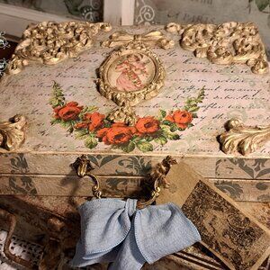 Charming, Restyled / Revamped Wooden Decor Box/Letter Holder~Painted with moulds
